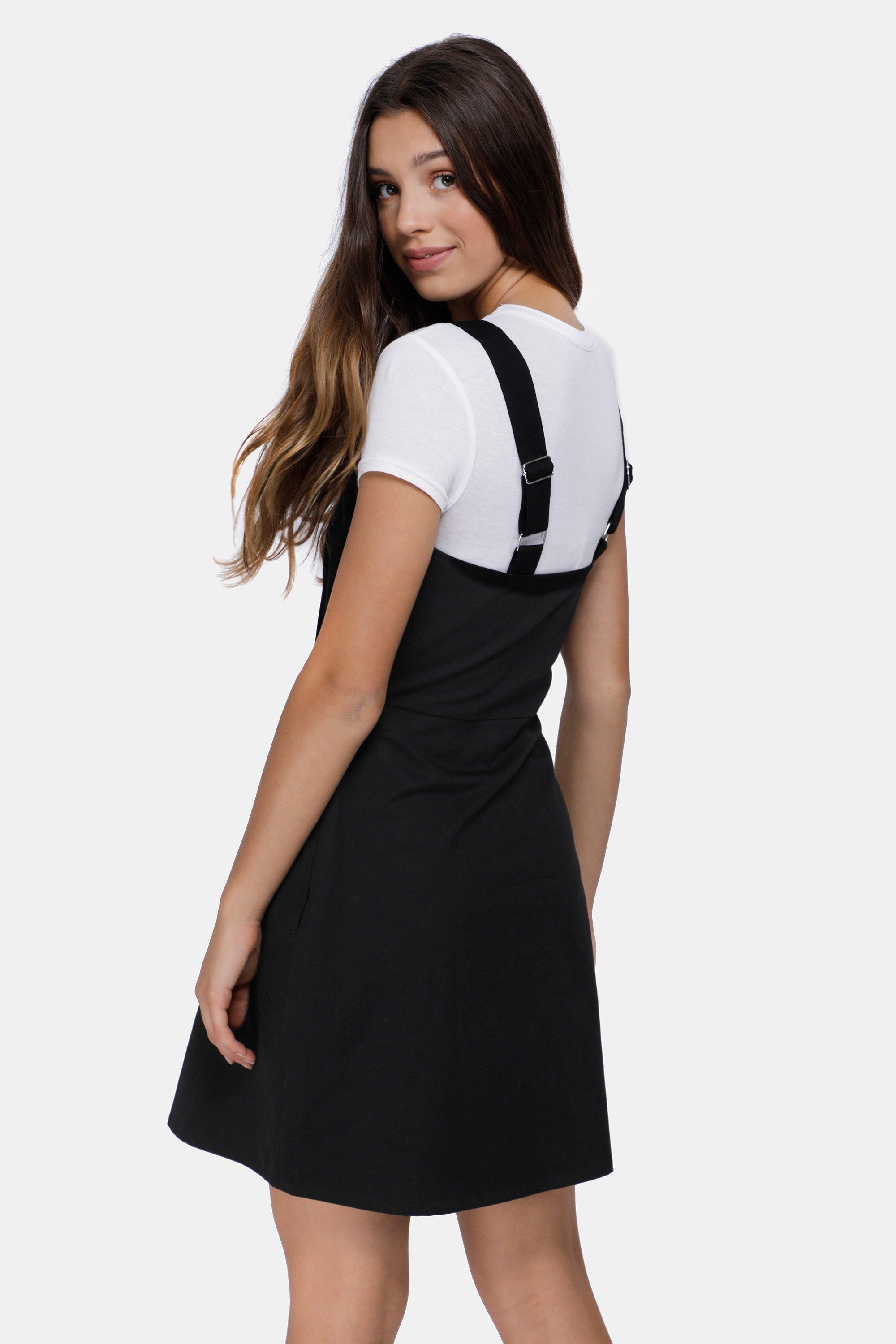 Black button clearance up pinafore dress