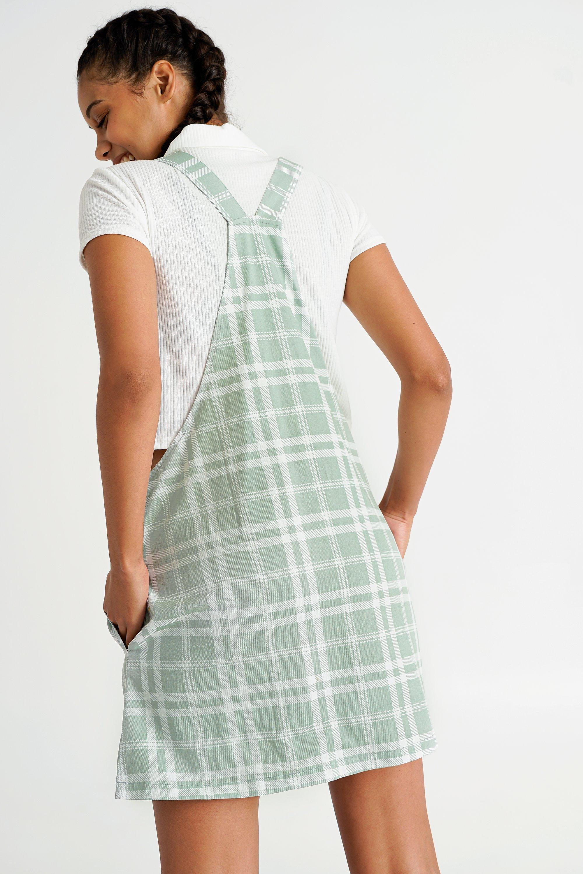 green emerald velvet dress Adeline Pinafore (Green Check) main image 0