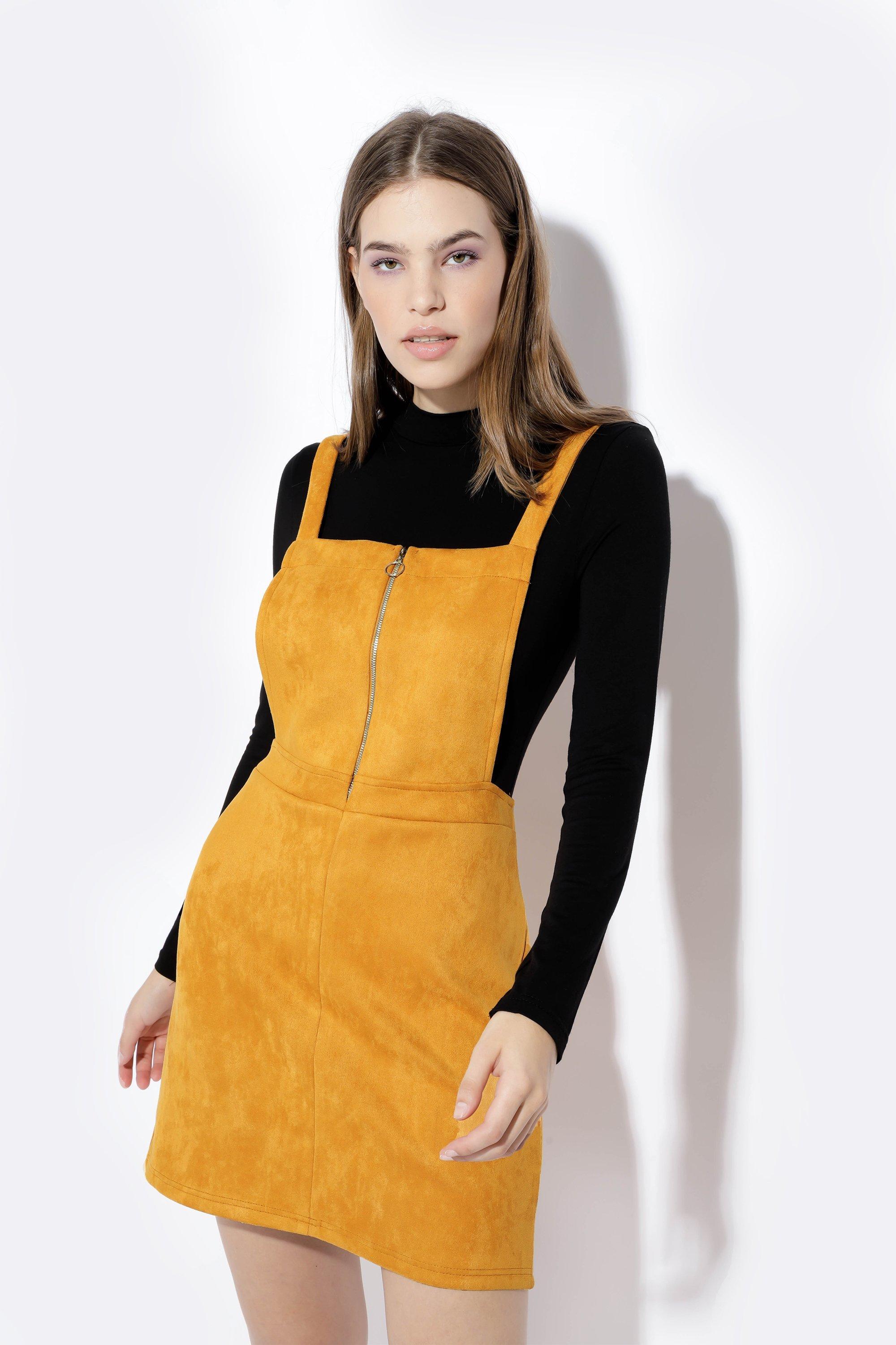 Denim zip up hot sale pinafore dress