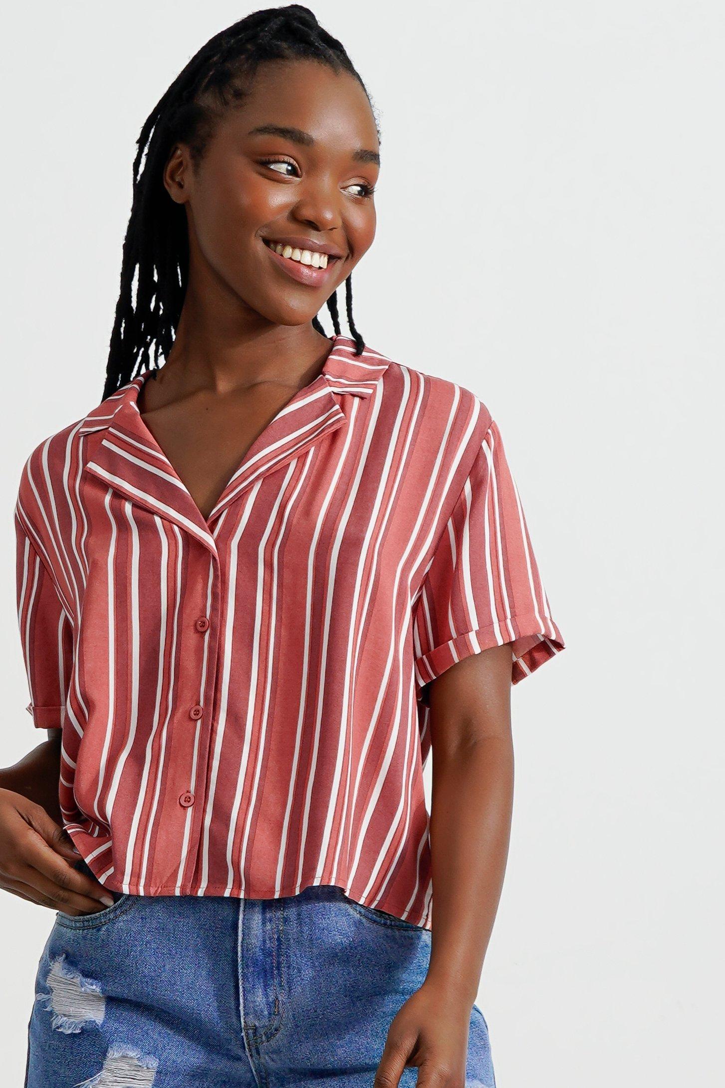 Red Striped Boxy Shirt