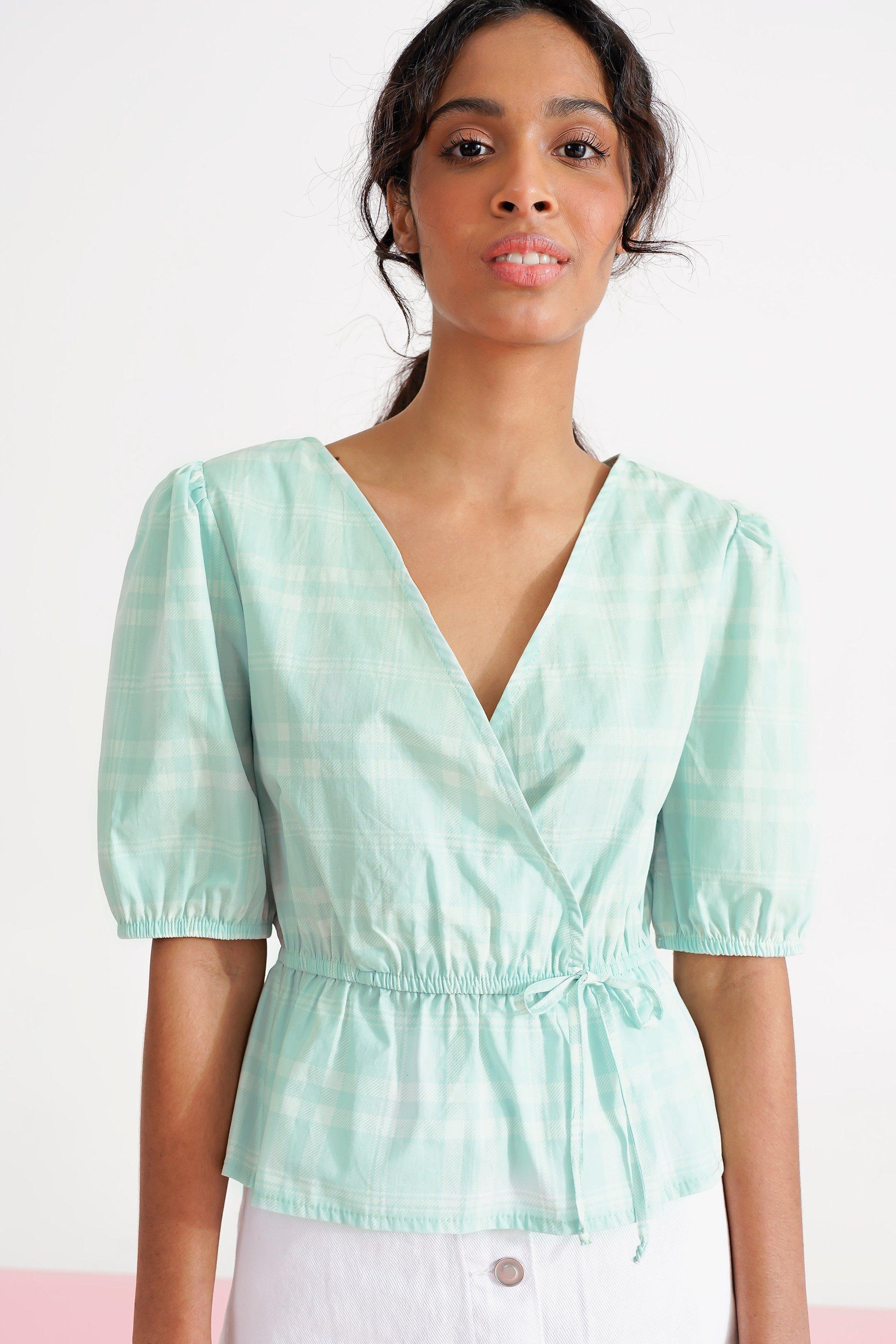 Green Check Peplum Vest Top