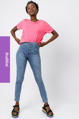 Denim jeggings shop with elasticated waist