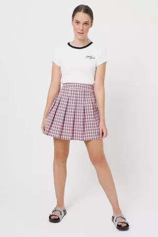 Check Pleated Mini Skirt