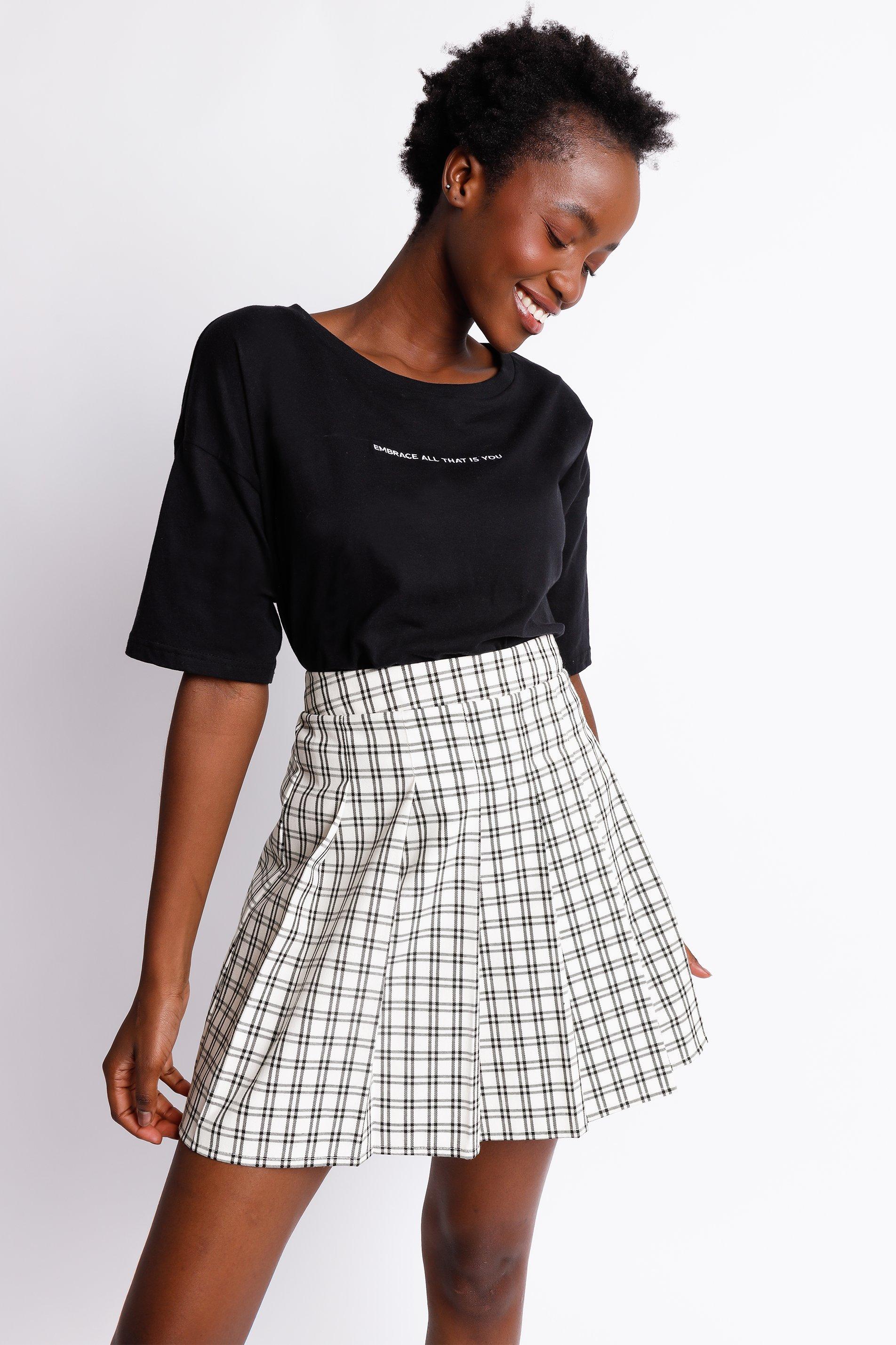 Check Pleated Mini Skirt