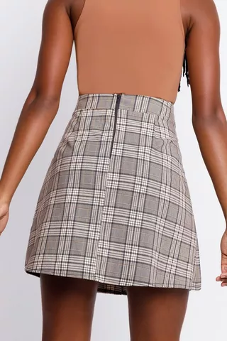 Check Pleated Mini Skirt