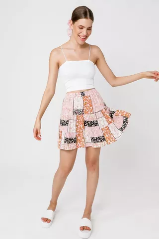 Patchwork Pattern Mini Skirt