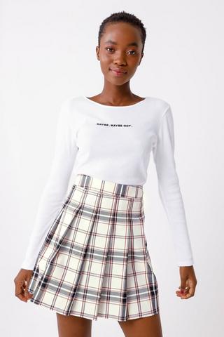 Pink pleated outlet check skirt