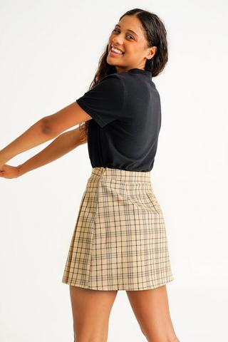 Check Pleated Mini Skirt