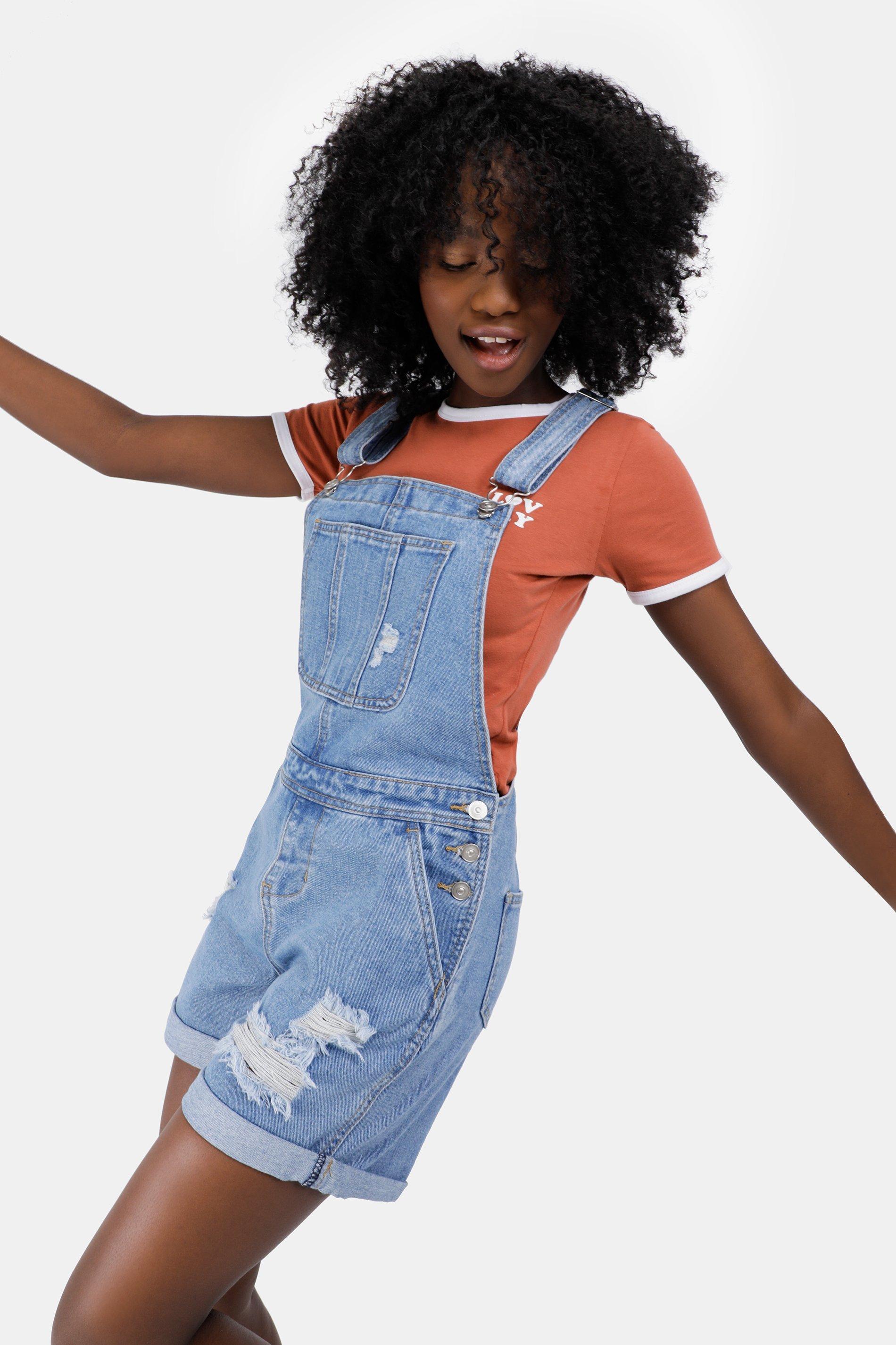 Ladies denim dungaree on sale shorts