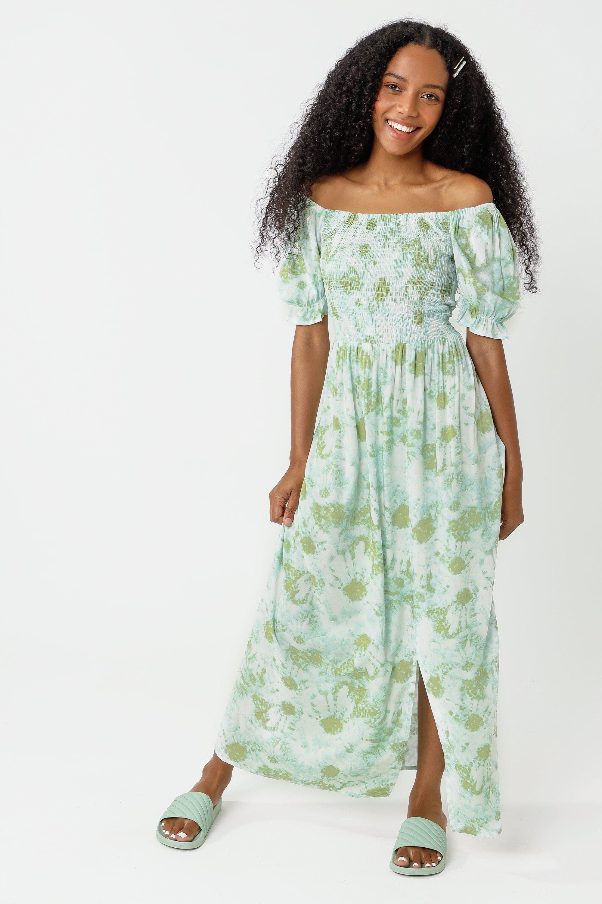 Tie Dye Off Shoulder Maxi Dress