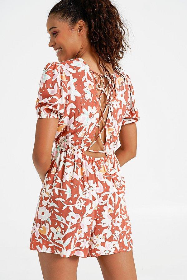 Melosa Tie Strap Playsuit in Rayon White with Lace Trim