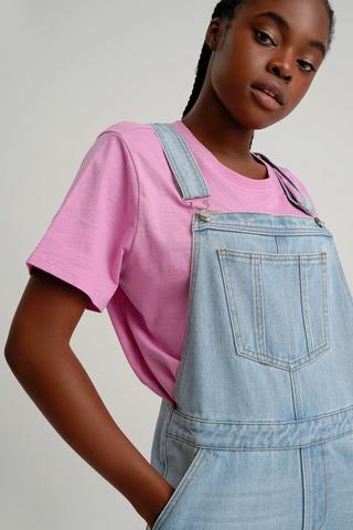 Pink comfortsnlre denim dungaree dress