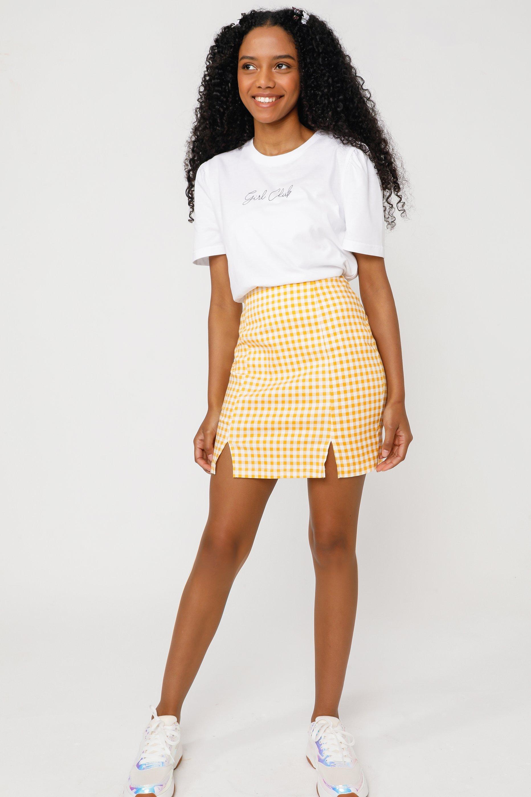 Gingham mini skirt yellow sale