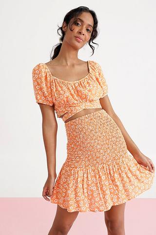 Floral Shirred Skirt