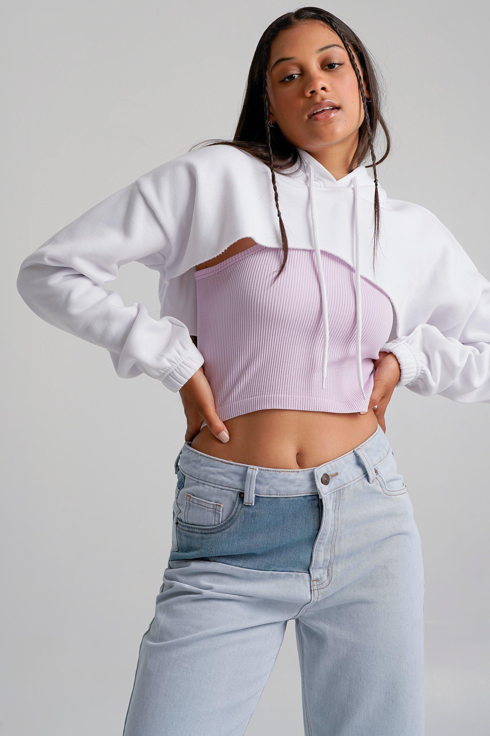 Women Long Sleeve Cropped Super Crop Top Hoodies Sweatshirt