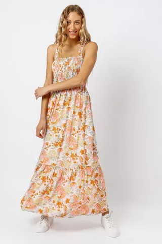 Floral Shirred Maxi Dress