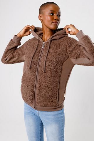 Relaxed Fit Teddy Fleece Hoodie