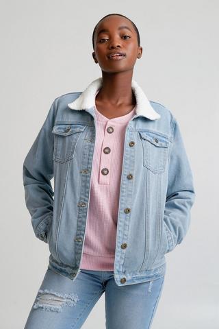 Fluffy denim outlet jacket