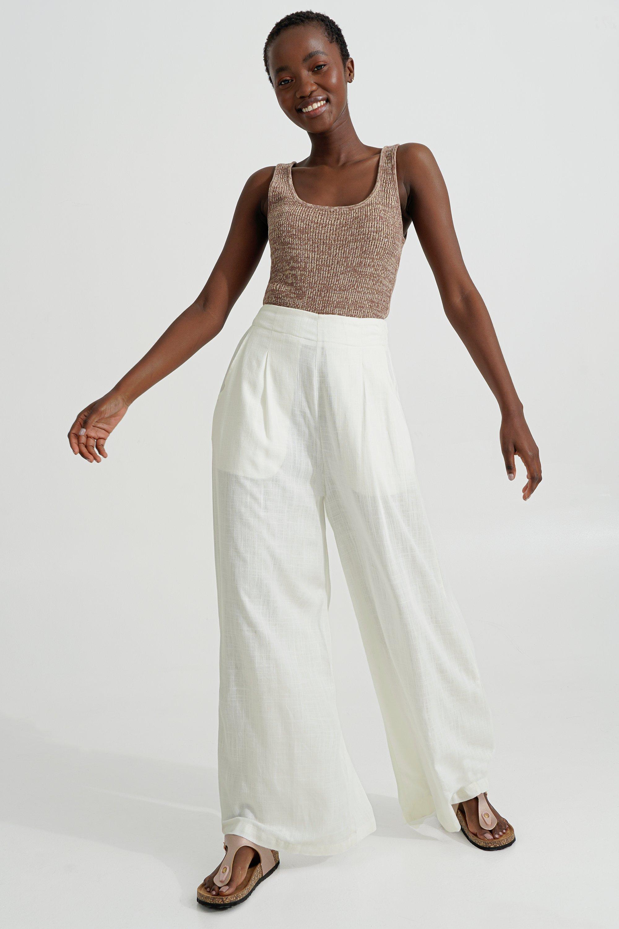 Ladies white wide leg pants hotsell