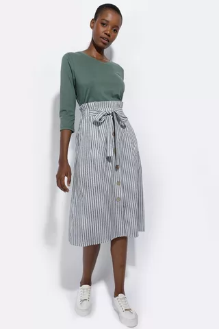 Stripe A-line Midi Skirt