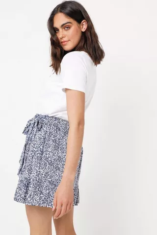 Pattern Wrap Mini Skirt
