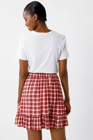 Check Wrap Mini Skirt