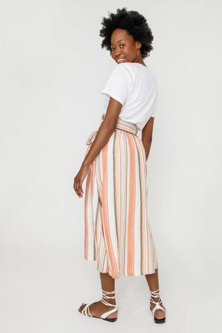 Stripe Button Up Midi Skirt