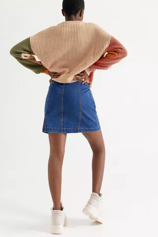 Denim Mini A-line Skirt