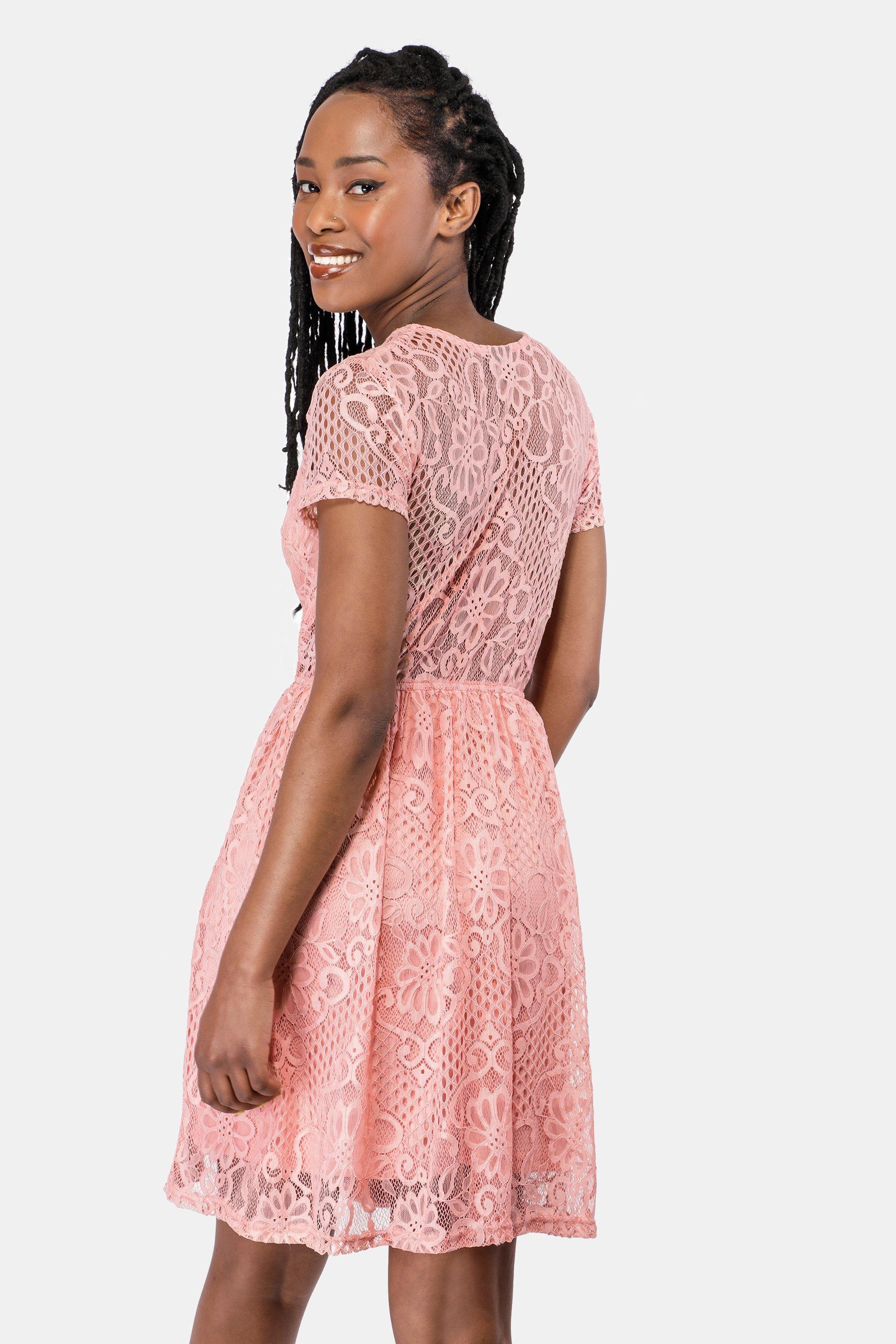 Pink lace skater dress sale