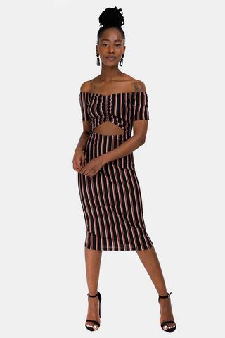 Stripe off shoulder dress sale