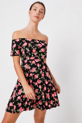 Floral off the shoulder skater clearance dress