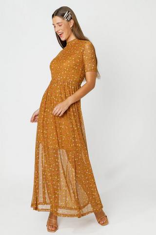 Floral Mesh Maxi Dress