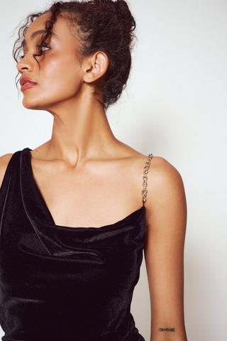 Asymmetrical Velour Dress