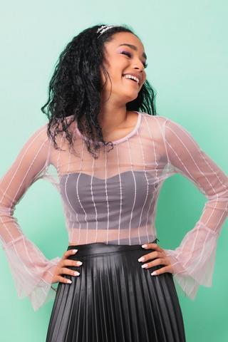 Mesh Bell Sleeve Top