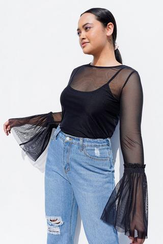 ONLY Mesh Bell Sleeve Top In Black Lyst, 51% OFF