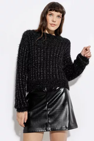 Lurex Cable Slouchy Pullover