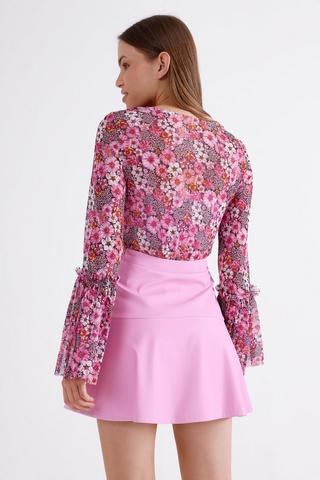 Floral Mesh Bell Sleeve Top