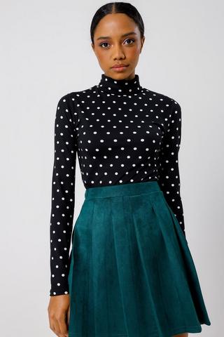 Polka Dot Fitted Polo Neck Top