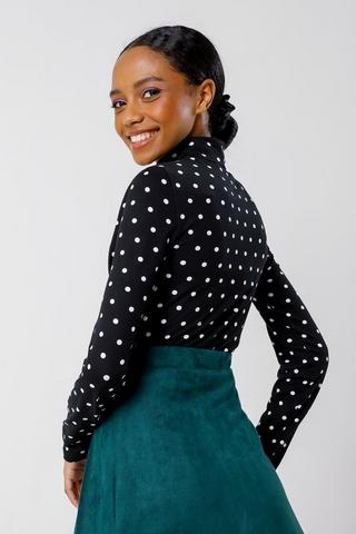 Polka Dot Fitted Polo Neck Top