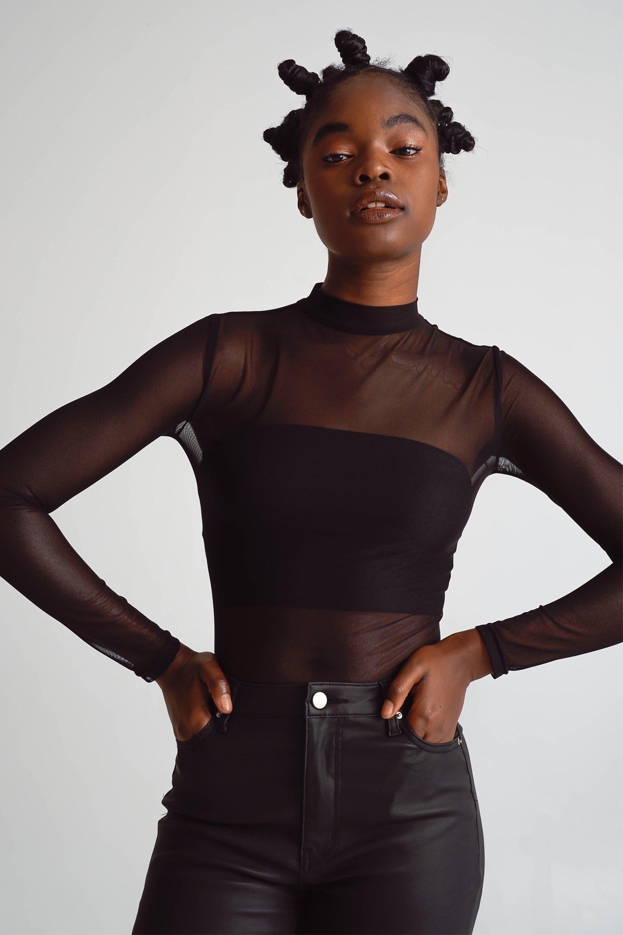 Leather PU & Mesh Bodysuit Top Ruby Red MishMesh Boutique, South Africa