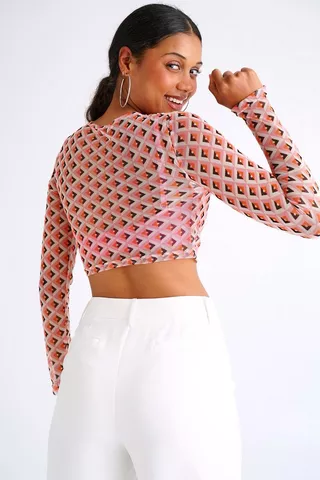 Ruched Mesh Top