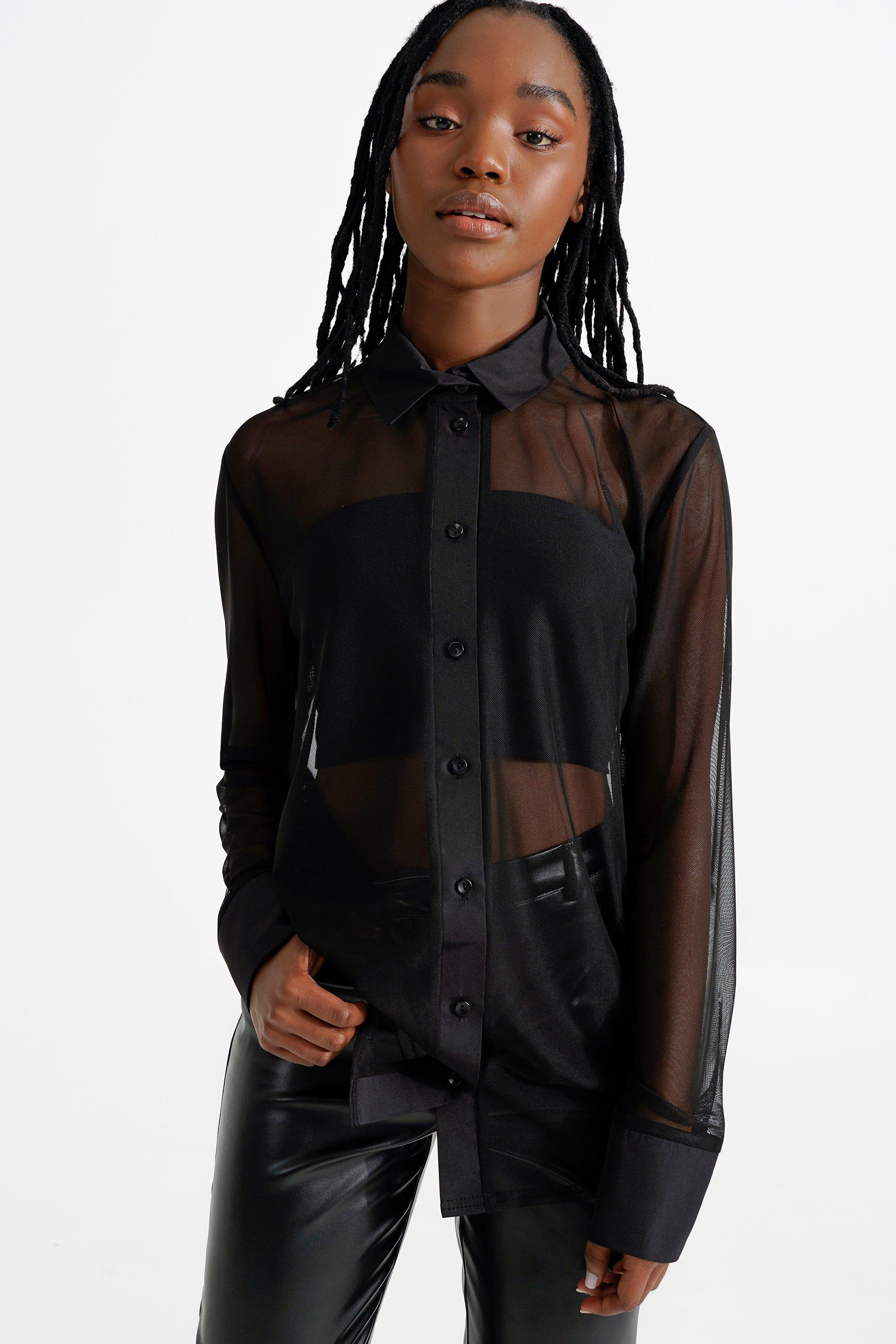 Sheer long sleeve 2024 button up shirt