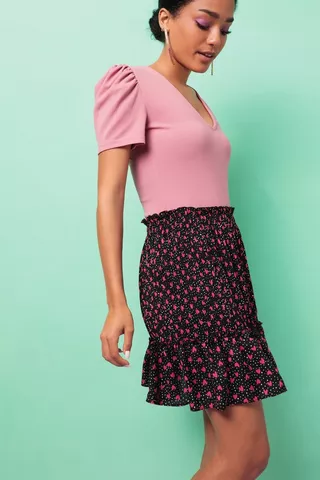 Pattern Tiered Mini Skirt