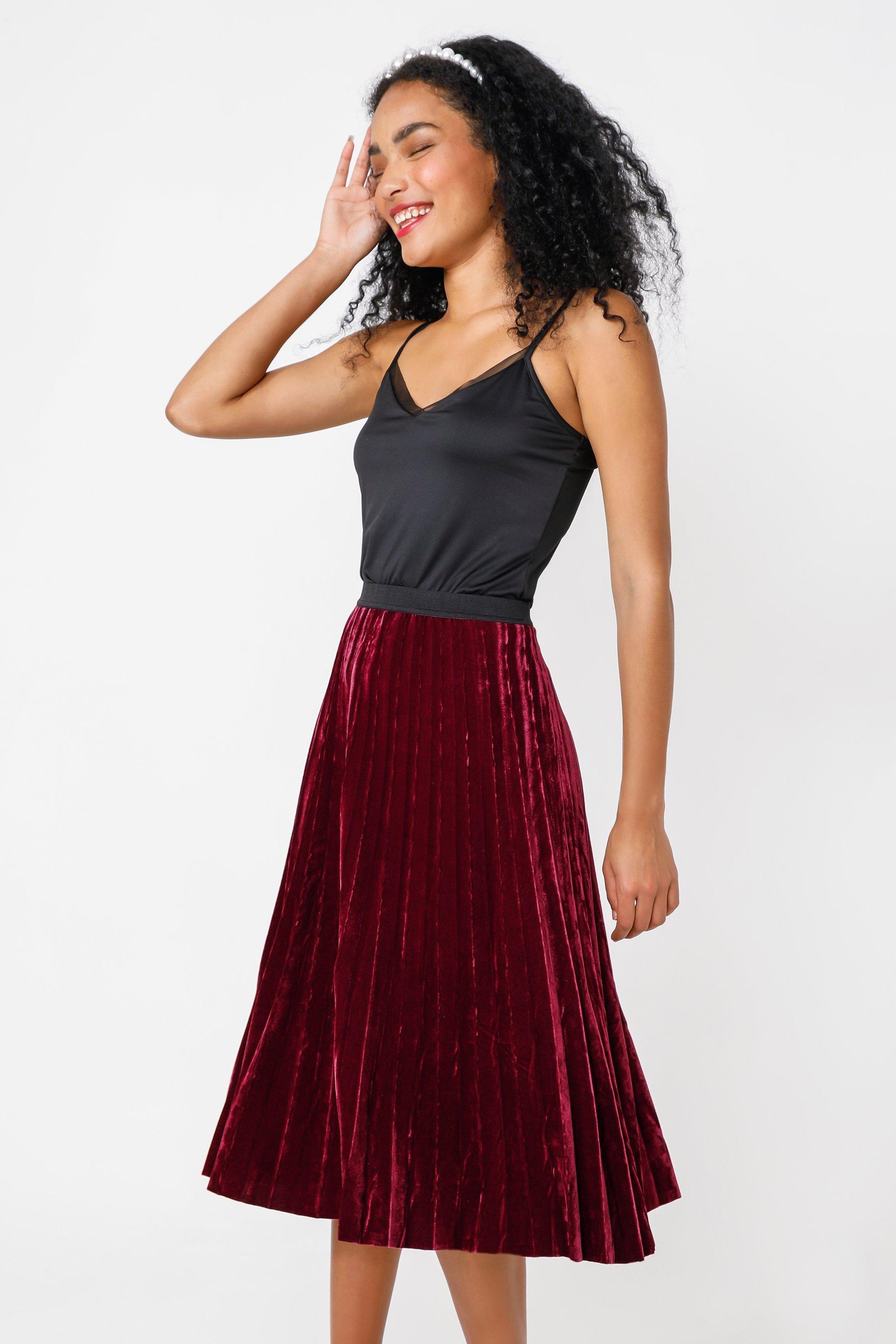 Pleated Velour Skirt