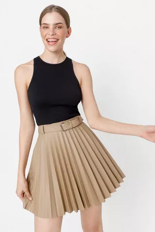 Pleated Pleather Skirt