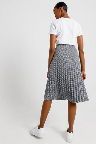 Check Pleated Midi Skirt