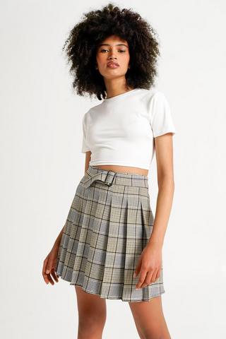 Check Pleated Mini Skirt