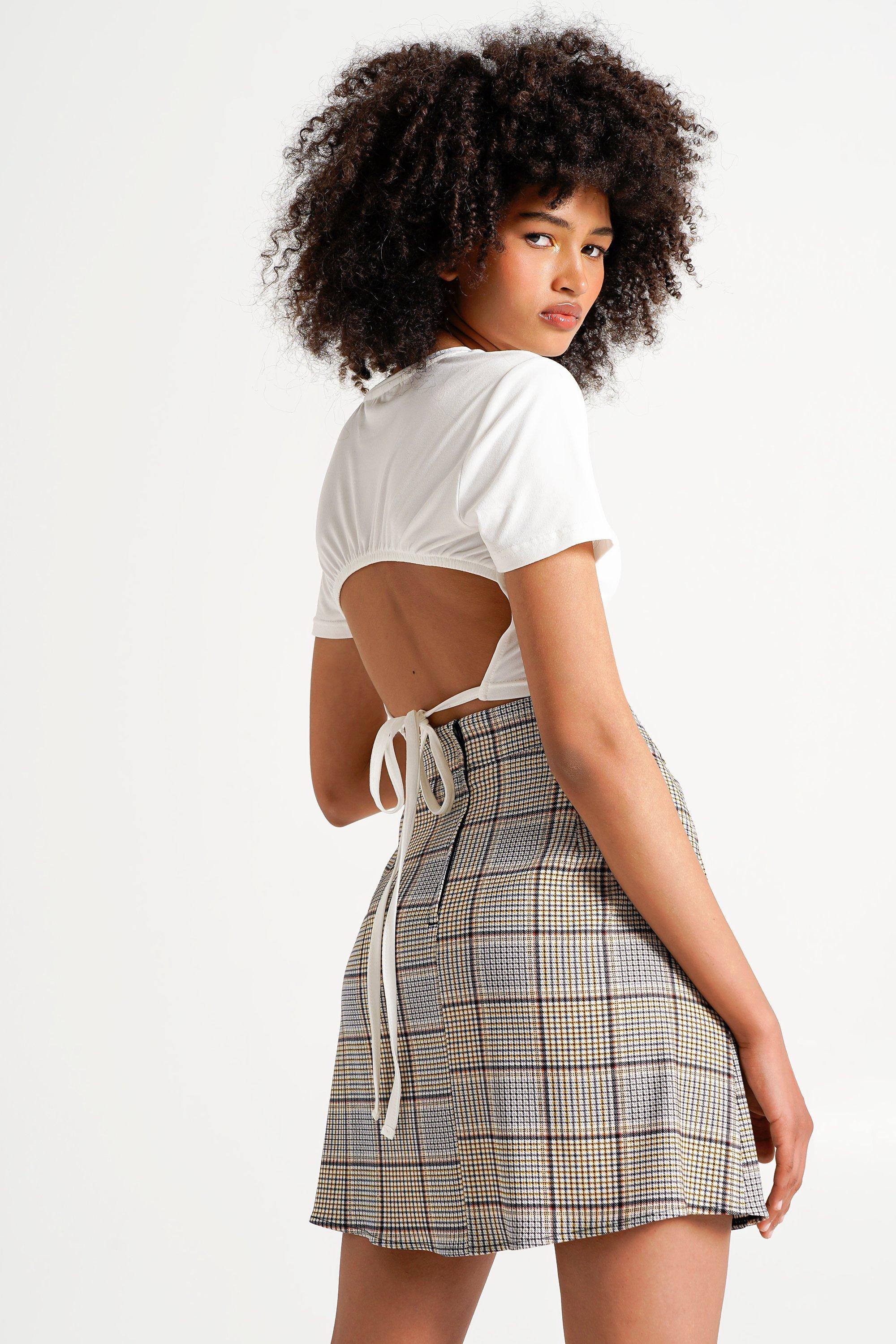 Check Pleated Mini Skirt