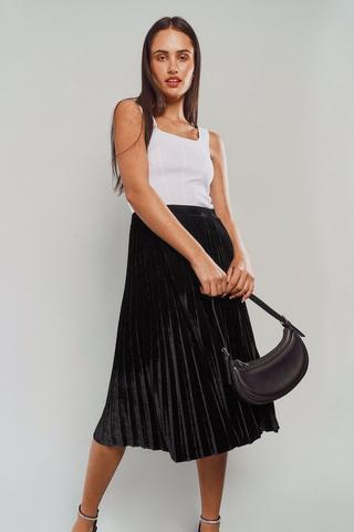 Velour Pleated Midi Skirt