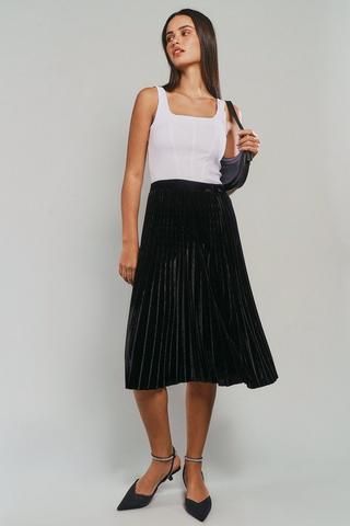 Velour Pleated Midi Skirt
